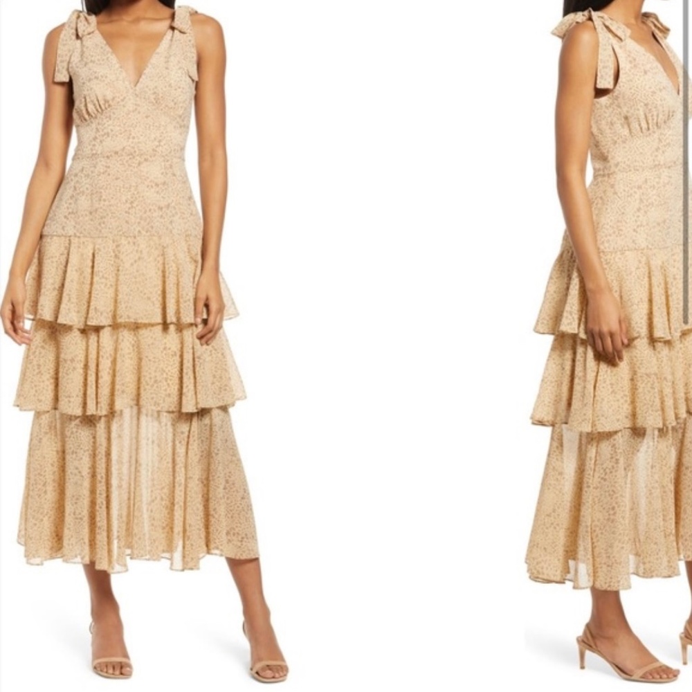 WAYF Hampton tan tiered dress